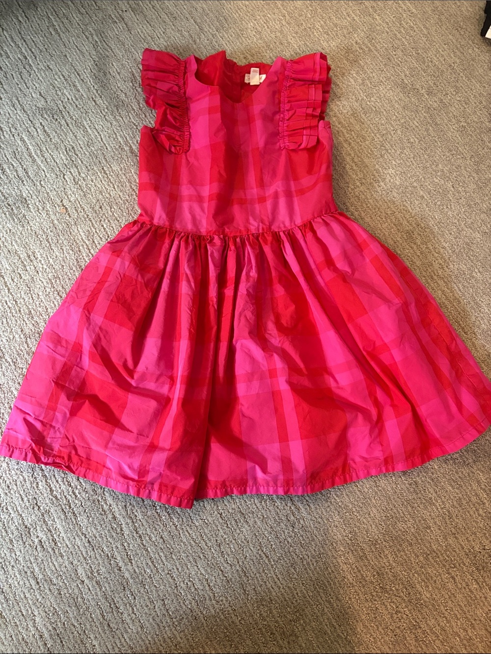 Cat & Jack Hot Pink Plaid Ruffle-Sleeve Party Dress